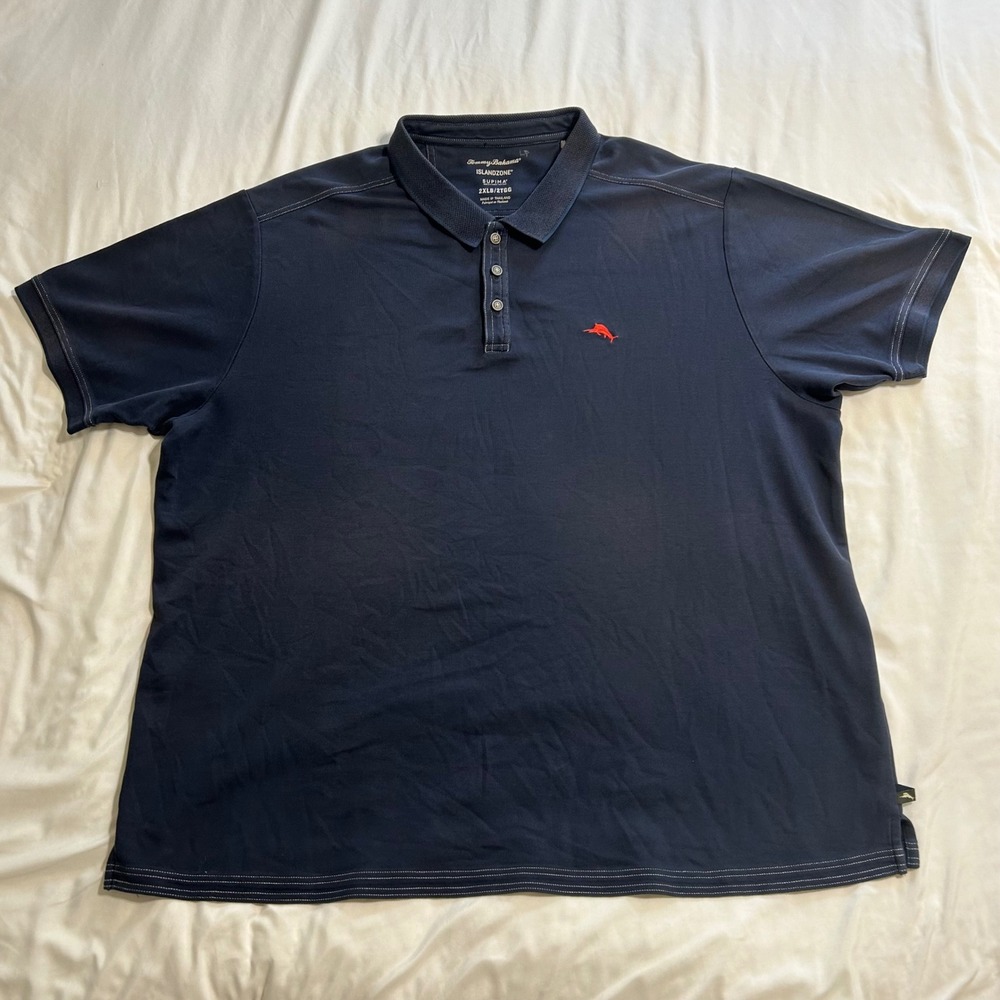 Tommy Bahama IslandZone Supima Polo Shirt Mens 2XLB Navy Blue Marlin Logo XL Big